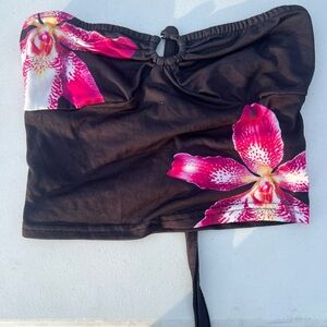 Elegant Black Floral Bandeau Bikini Top